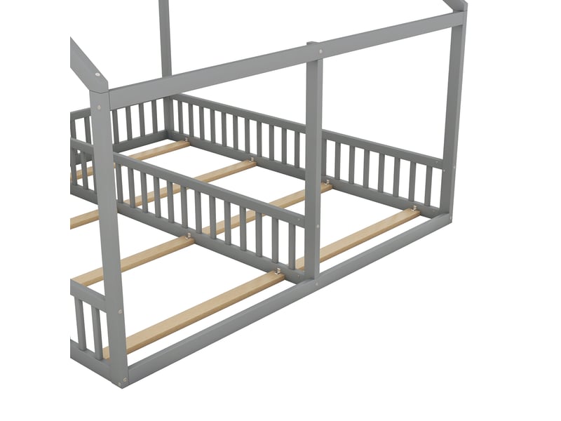 Lit cabane double enfant avec 2 couchages 90 x 200 cm côte à côte et barrières, pin et mdf, gris Fay Lum - Conforama D