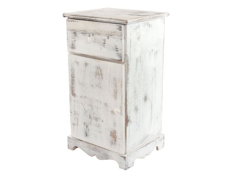 Commode, table d'appoint, chevet, table haute, 35x29x63cm, shabby, vintage - blanc  - Conforama C