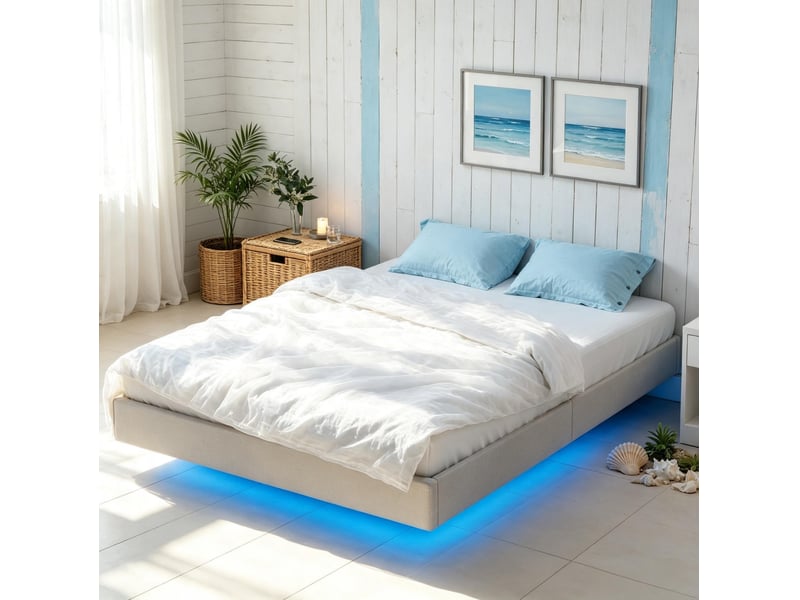 Cadre de lit double 140x190 cm avec sommier à lattes et éclairage led beige chicfurn - Conforama C