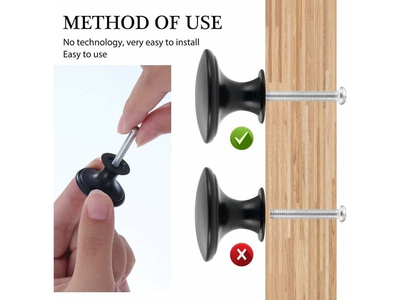  Paquet de 24 poignées rondes noires de 30 mm, poignées élégantes et anciennes pour meubles  - Conforama D