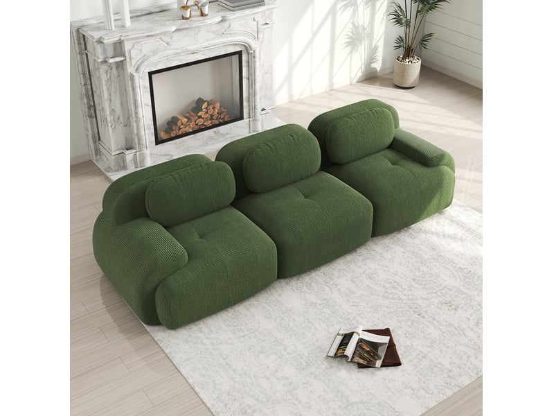  Canapé modulaire 3 places modenvie sans cadre en velours côtelé vert 298 x 103 x 70 cm  - Conforama D