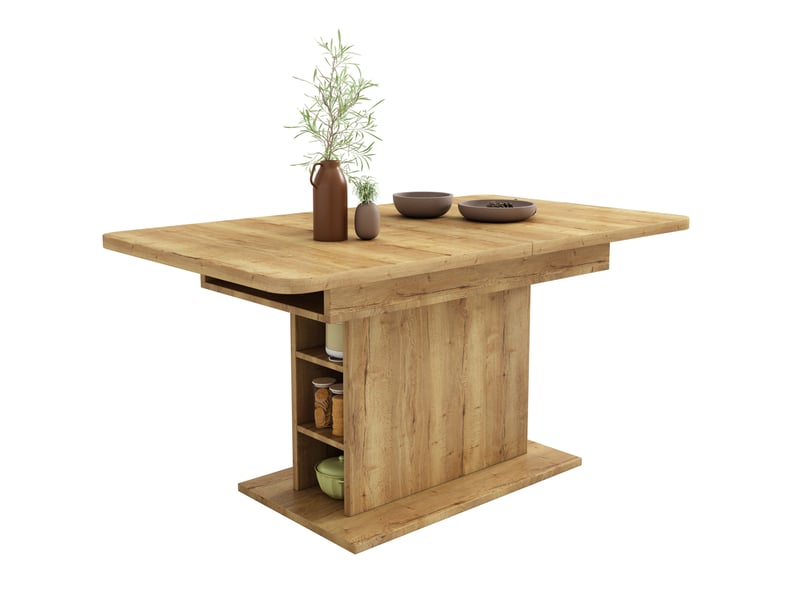  Table à manger extensible, 110-130x70x75 cm, plateau panneau de particules et bois, piètement métal, coloris bois  - Conforama A