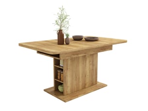 Table à manger extensible, 110-130x70x75 cm, plateau panneau de particules et bois, piètement métal, coloris bois