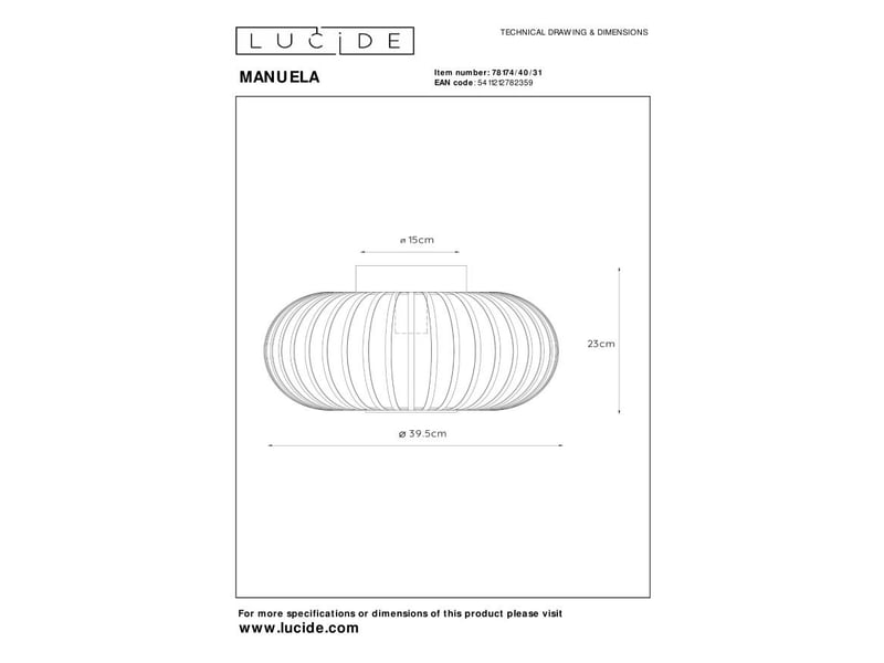 Plafonnier diam. 39,5 cm 1xe27 blanc - lucide - manuela  - Conforama D