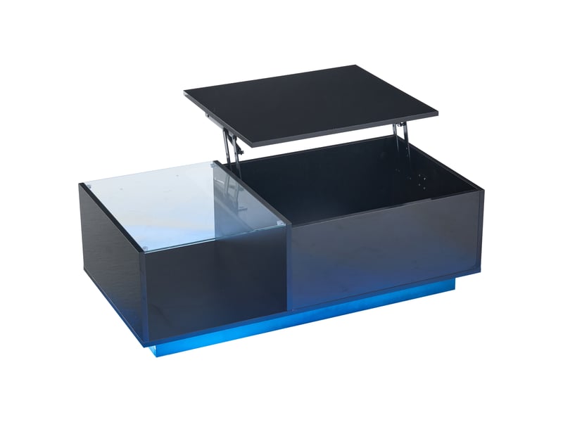  Table basse relevable avec 2 tiroirs, 1 niche et rangement caché, led commandée par application, salon, 100 × 50 × 33 cm - uvrion  - Conforama A