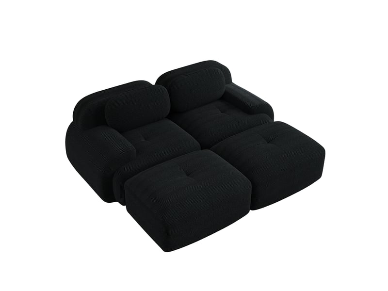  Canapé d'angle fixe 2 places modulaire en velours côtelé noir, sans cadre, avec méridienne pour le salon  - Conforama A