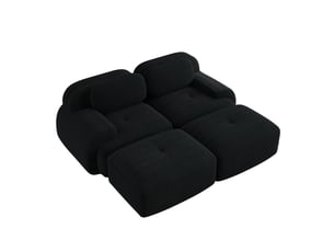 Canapé d'angle fixe 2 places modulaire en velours côtelé noir, sans cadre, avec méridienne pour le salon