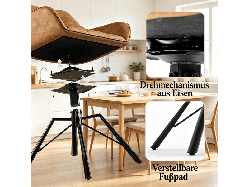  Lot de 2 chaises de salle à manger pivotantes en similicuir marron clair  - Conforama D
