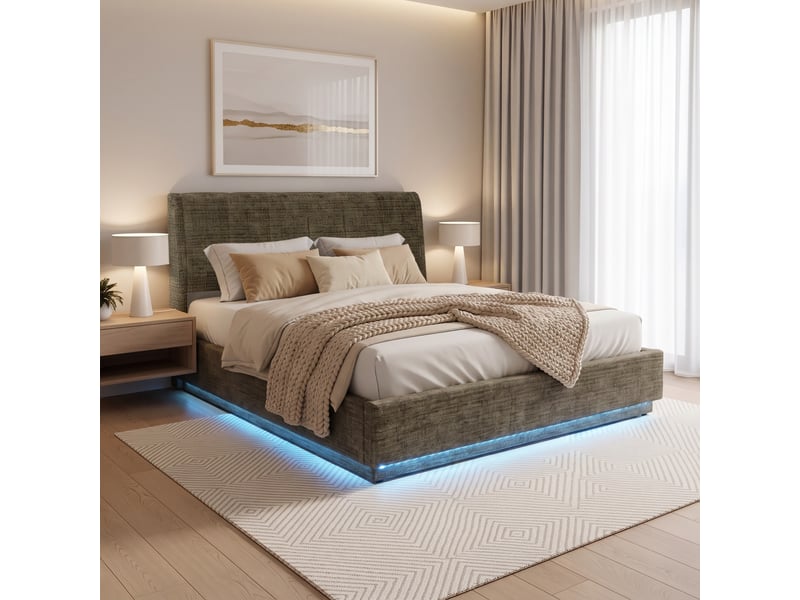  Lit double capitonné tröstiar avec éclairage led 160 x 200 cm vert [en.casa] Tröstiar - Conforama B