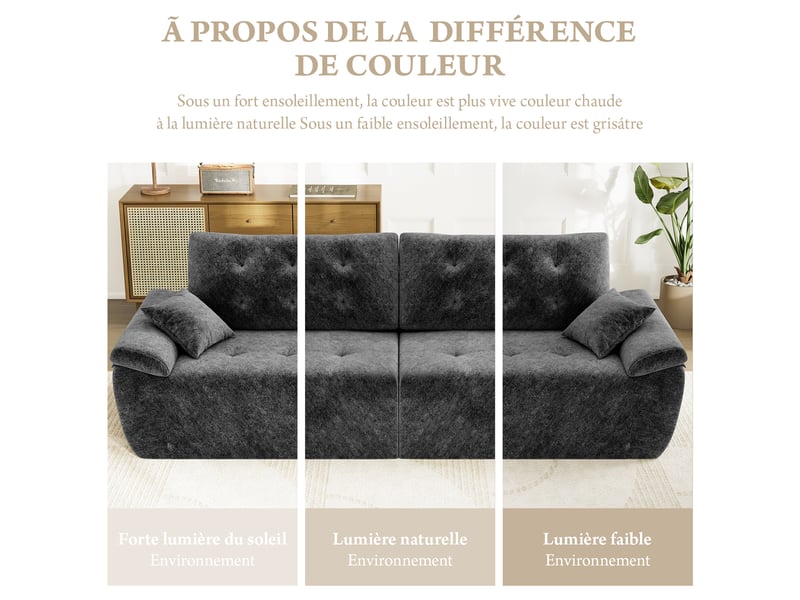 Canapé compressé modulable style nuage scandinave 275cm gris en chenille,mousse compressée haute densité,canapé doux pour salon 275x102x66CM - Conforama W