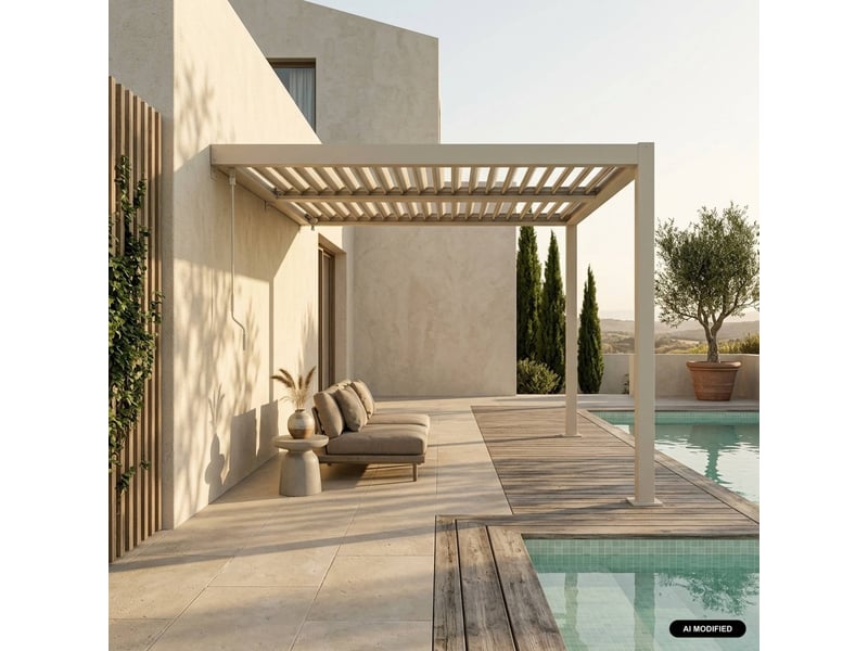  Pergola bioclimatique aluminium adossée lames orientables 3x3m palace beige  - Conforama B