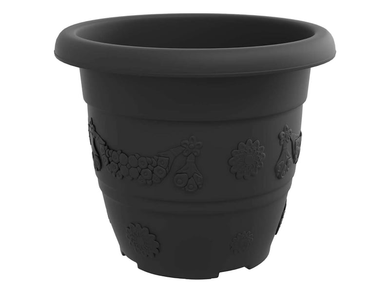  Jardinière - pot à fleurs rond 6 pcs noir ø 30 x 25 cm plastique  - Conforama E