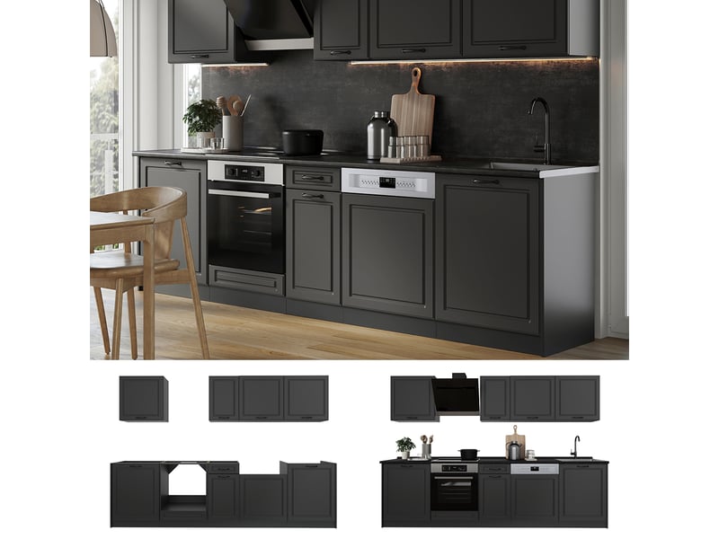 Vicco cuisine, anthracite campagneanthracite, 280cm plan de travail marbre - Conforama D