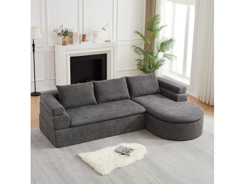 Canapé d'angle modenvie 3 places avec méridienne à droite en chenille gris anthracite 260 x 170 x 65 cm - Conforama D