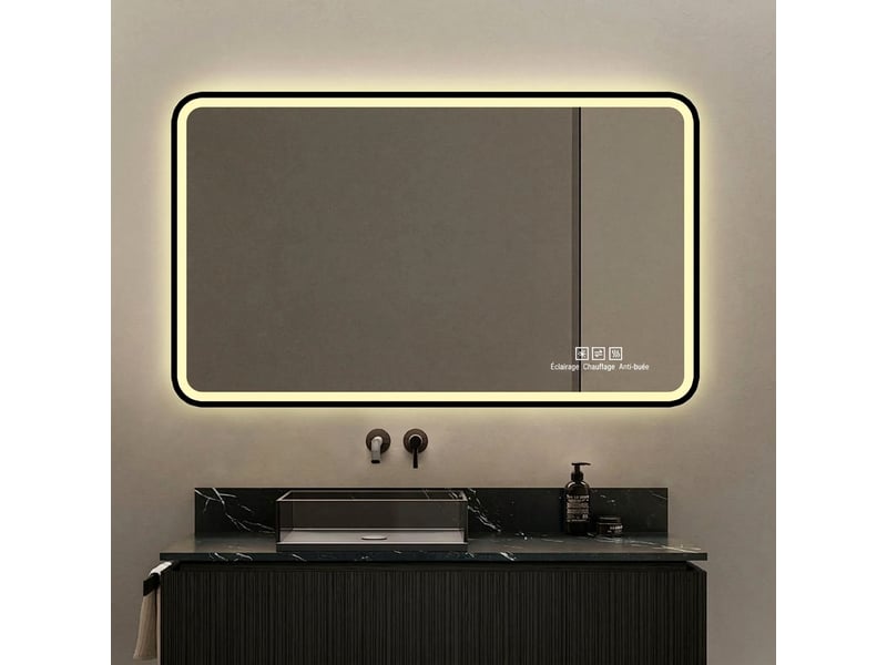  Miroir de salle de bain led 70x90 cadre aluminium noir anti-buée  - Conforama B