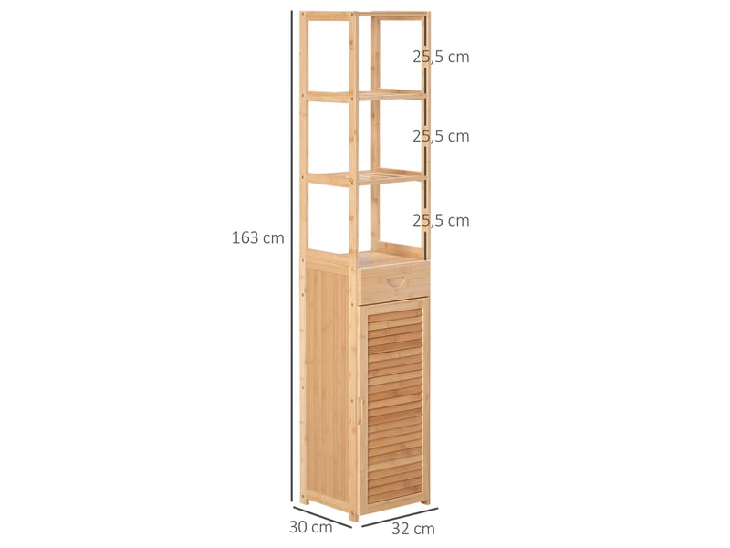  Armoire de salle de bains en bambou 32 x 30 x 163 cm, avec tiroir, naturelle  - Conforama C