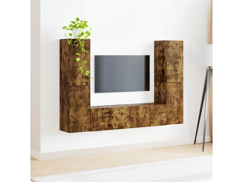  Ensemble meuble tv - banc tv - meuble de rangement 6 pcs chêne fumé bois d'ingénierie  - Conforama D