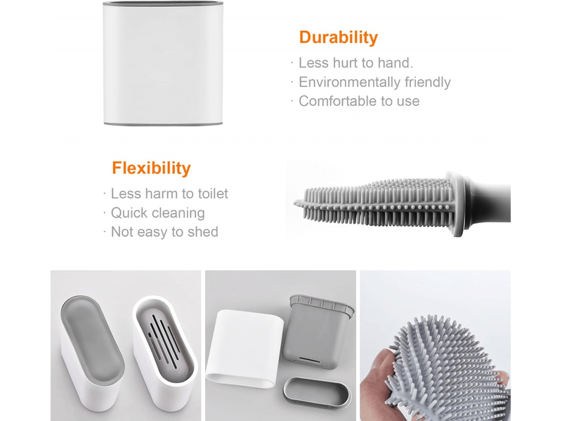  Brosse wc - brosse wc et support - blanc - 390 x 98 x 43 mm - suspendue - silicone - brosse wc à poser au sol  - Conforama E