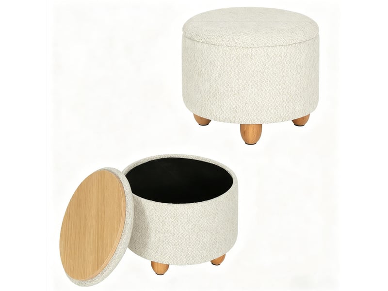  Pouf de rangement rond 39x39x33 cm mdf bois blanc  - Conforama A