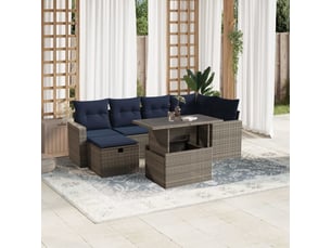 Vidaxl ensemble de canapé de jardin 7 pcs avec coussins gris résine tressée