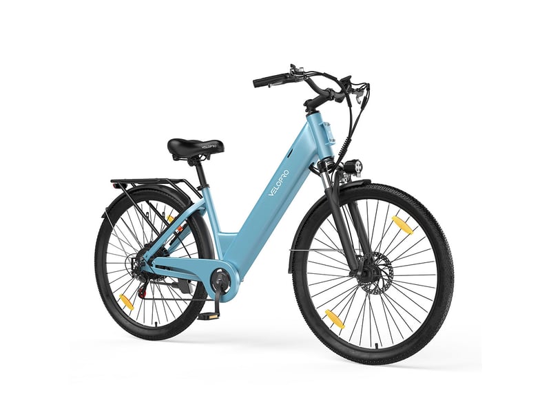  Velopro c1 vélo électrique 250w 36v 13ah 27.5*1.95 cadre ouvert adulte vélo de ville pour trajets quotidiens avec porte-bagons arrière écran lcd couleur capteur de vitesse frein à disque mécanique 7 vitesses 25kmh  - Conforama D