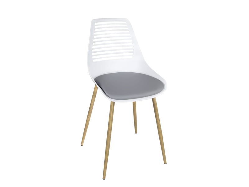  Lot de 2 chaises de cuisine vintage geos avec dossier ajouré, assise rembourrée blanc et gris  - Conforama C