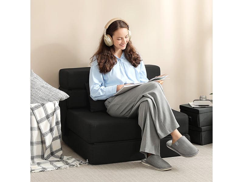  Fauteuil convertible 1 place fauteuil lit pliant, coussin inclus, pour invités, salon, petit espace, charge 120 kg, noir  - Conforama A