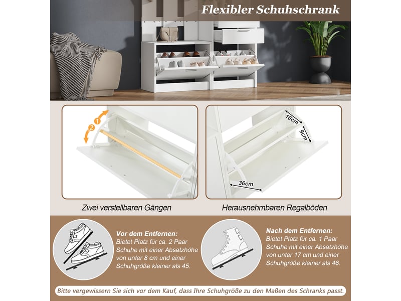  Meuble d’entrée blanc 110 × 34 × 185 cm en panneau de fibres, deux tiroirs de rangement, style moderne  - Conforama E