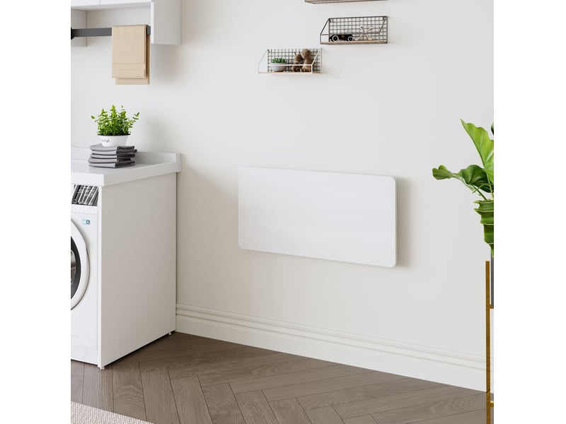 Bureau pliant multifonctionnel mural avec plateau rabattable et support métallique pour cuisine et buanderie, blanc - Conforama B