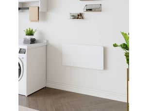 Bureau pliant multifonctionnel mural avec plateau rabattable et support métallique pour cuisine et buanderie, blanc