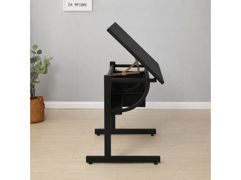 Table à dessin noire avec tabouret et 3 tiroirs de rangement, bureau créatif - Conforama D