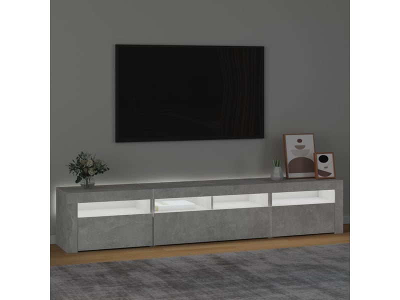  Meuble tv - banc tv - meuble de rangement avec lumières led gris béton 210x35x40 cm  - Conforama C