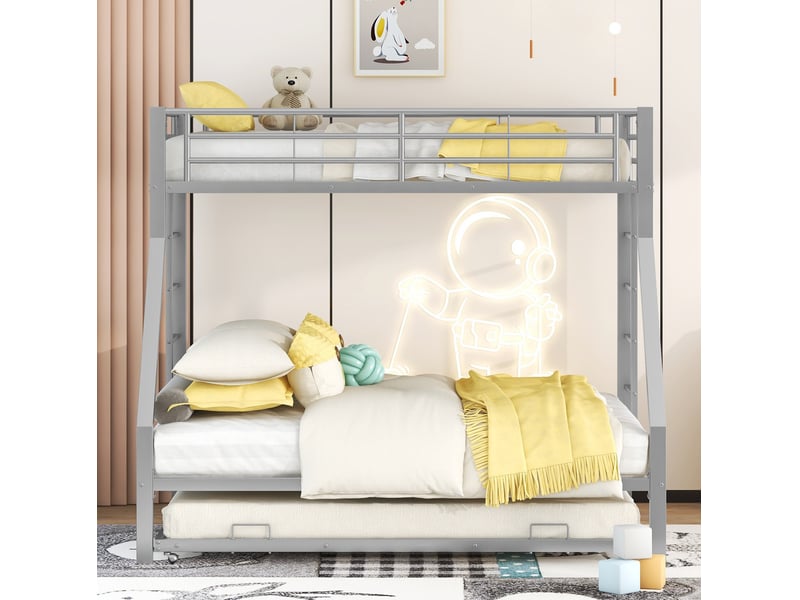 Lit superposé en métal argenté 90x200 et 140x200 cm avec lit gigogne 90x190 cm - Conforama D