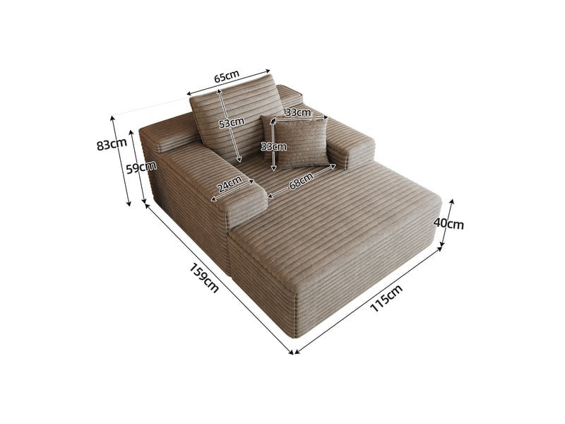  Fauteuil 1 places - 115x159cm - chaiselongue modulaire en velours assise profonde, mousse haute résilience sans montage - camel  - Conforama E