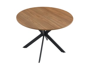 Table à manger extensible ronde 107 cm, longueur 137 cm, mdf effet noyer et métal noir - salle à manger
