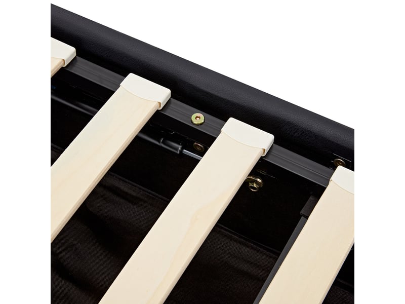 Lit coffre 90x190cm, lit 1 place avec led, tête de lit réglable et sommier, rangement, pu noir, sans matelas  - Conforama E