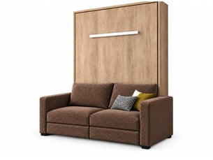 Lit escamotable vertical kimber avec canapé tissu intégré – le salon le jour, un vrai lit la nuit-120x200-cadre chêne clair-façade chêne clair-canapé marron