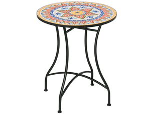 Table jardin ø60 cm, balcon métal intempéries, repas extérieur, camping, ronde, rougebleublanc.