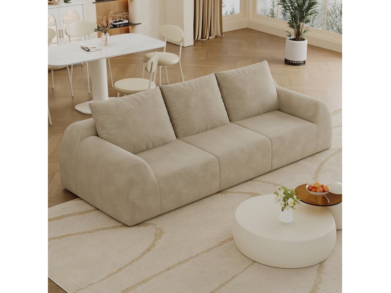  Canapé droit 3 places modenvie en tissu chenille kaki 257 x 95 x 85 cm, mousse haute élasticité, sans outil  - Conforama D