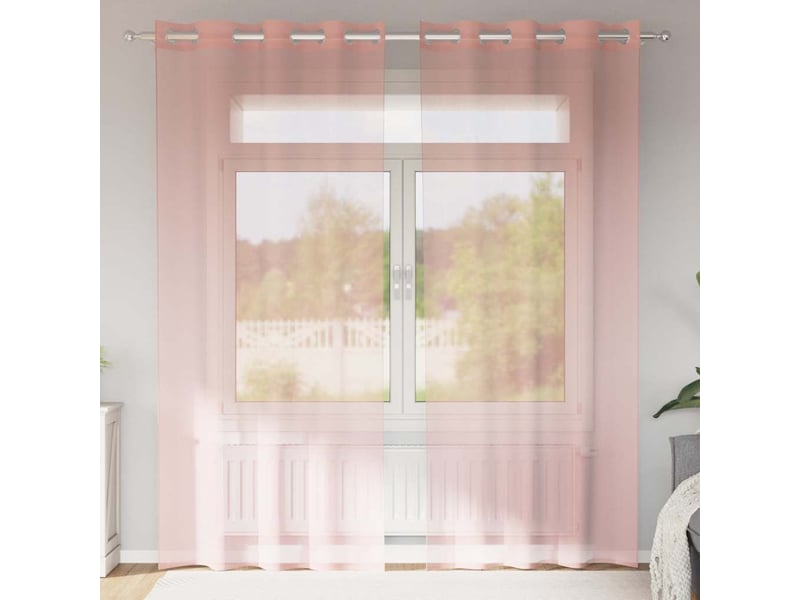  Lot de 2 rideaux en voile, voilages avec œillets rose 140x225 cm cf44399  - Conforama B