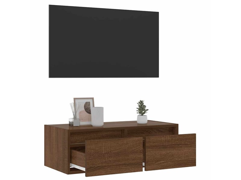  Meuble tv - banc tv - meuble de rangement avec lumières led chêne marron 75x35,5x25 cm  - Conforama E