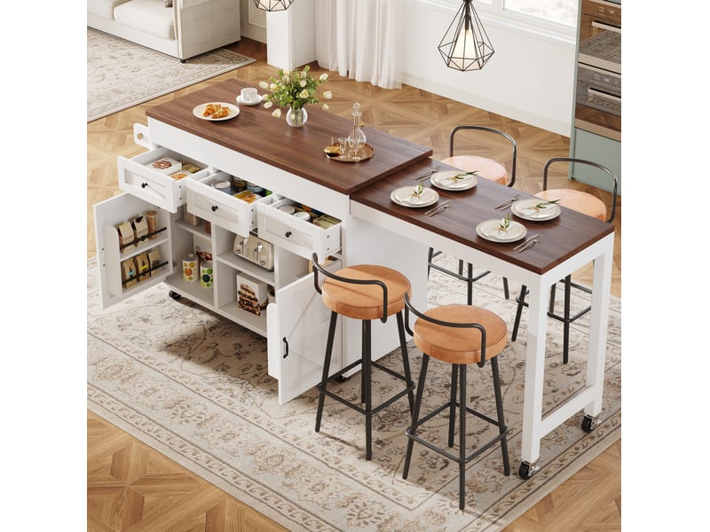  Îlot de cuisine extensible et pivotant avec rangements, mdf blanc  - Conforama C