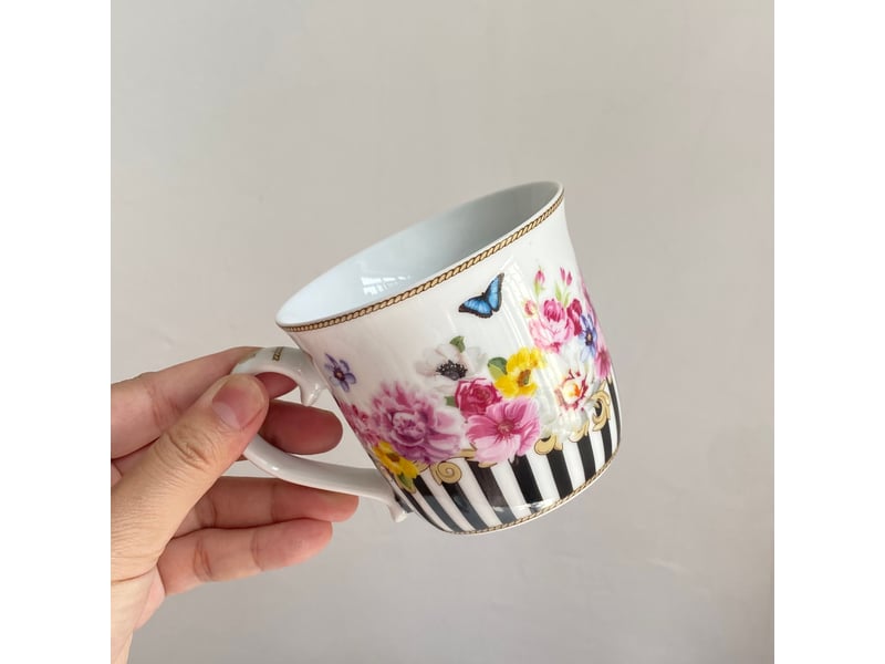  Mug à fleurs et rayures noires, format moyen, 250 ml  - Conforama B