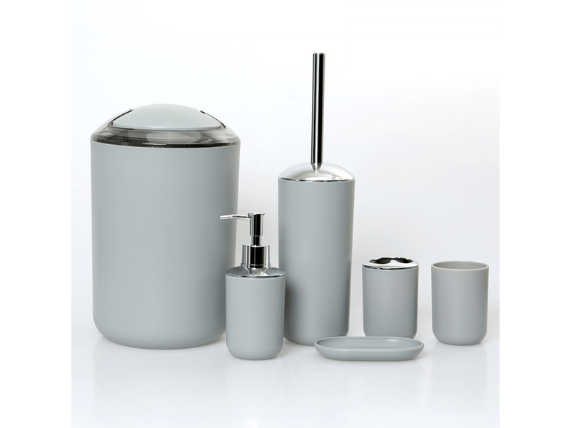 Ensemble d'accessoires de salle de bain 6 pièces avec poubelle, distributeur de savon, porte-savon, gris - Conforama A