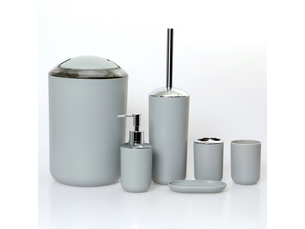 Ensemble d'accessoires de salle de bain 6 pièces avec poubelle, distributeur de savon, porte-savon, gris