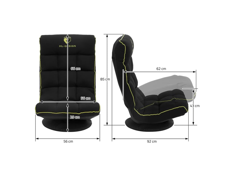 Ml-design fauteuil de sol gaming noir-vert pivotant 360° modèle de jeu pliable avec appui-tête dossier réglable et rembourré siège multi-positions relaxant confort pour lounge salon ou chambre ECD Germany GmbH - Conforama E