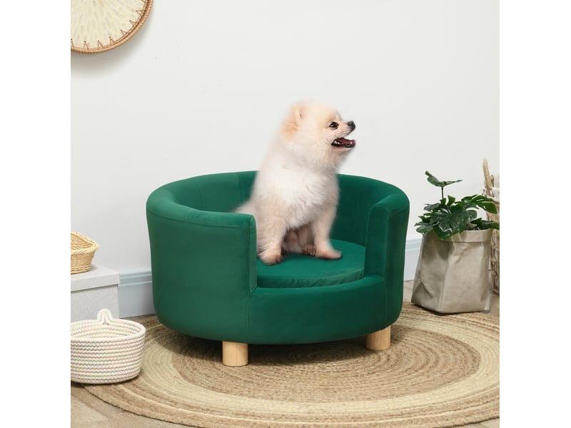  Canapé pour votre petit compagnon vert en flanelle douce, pieds en bois, pour petits compagnons jusqu'à 4,5 kg, 65 x 64 cm  - Conforama B
