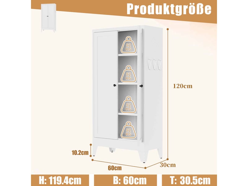  Armoire de rangement en métal blanc, 3 tablettes réglables, charge 49,9 kg, meuble debout pour cuisine, cellier et salon, h 120 x l 60 x p 30 cm  - Conforama C