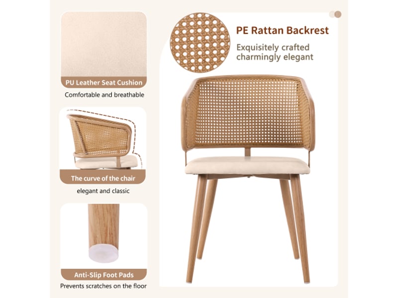 Lot de 4 chaises en pu cuir coloris beige avec pieds en métal chaise beige - Conforama D