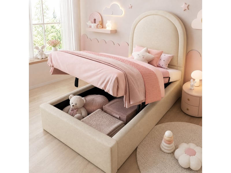  Lit enfant coffre 90x200 cm à motif cosmique en pu beige  - Conforama B